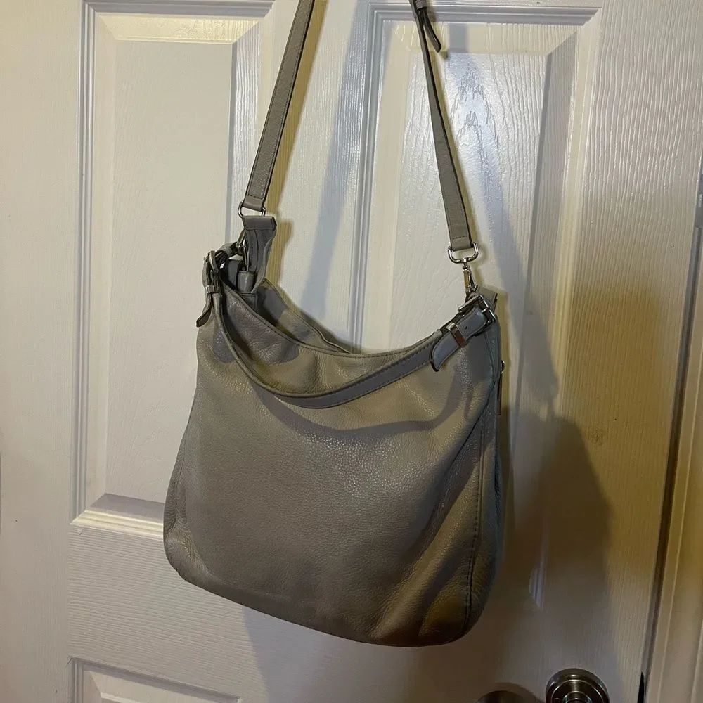 Michael Kors Gray Slouchy Leather Satchel/Shoulder Bag silver tone hardwares.